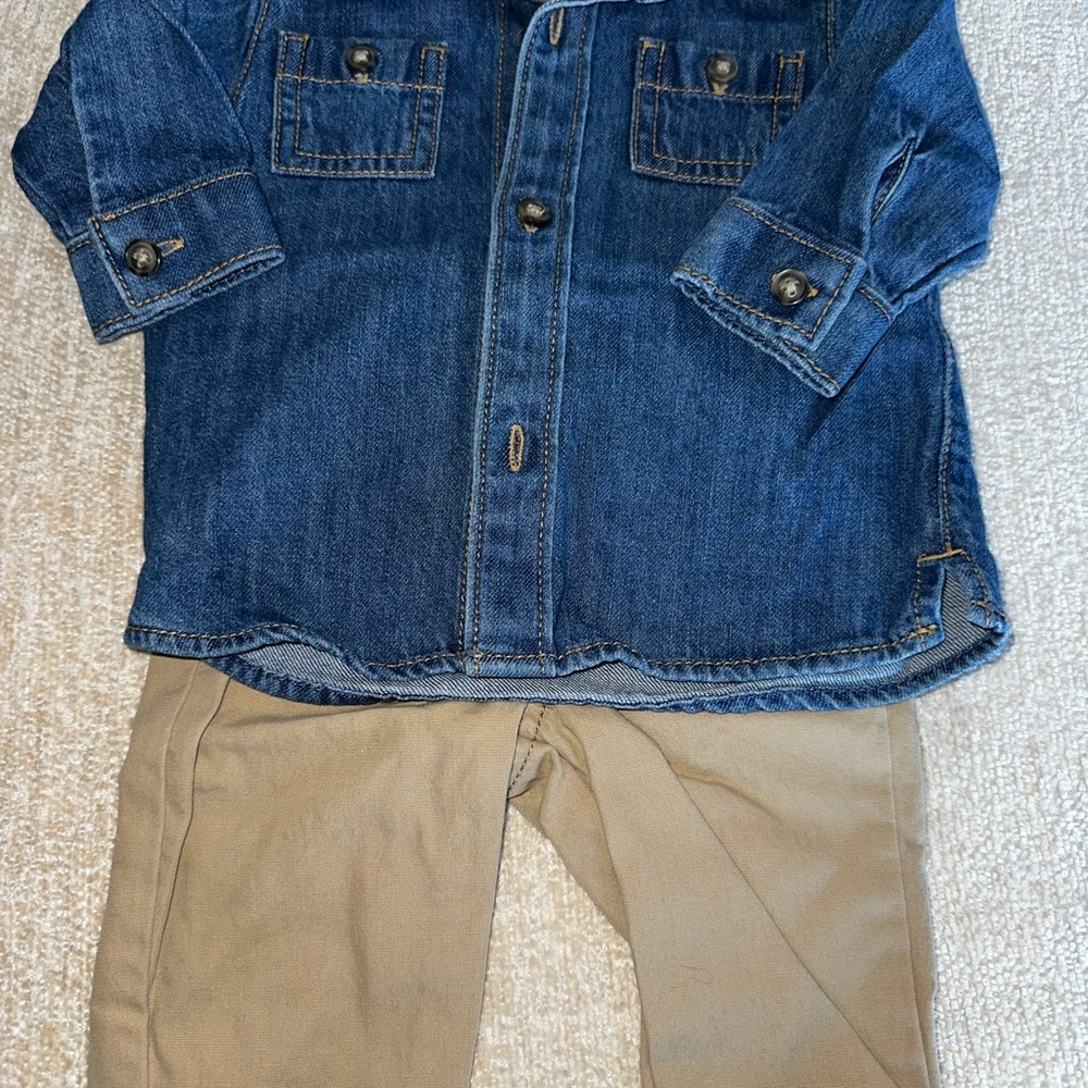 Carters Denim Shirt and Tan Pants Set
